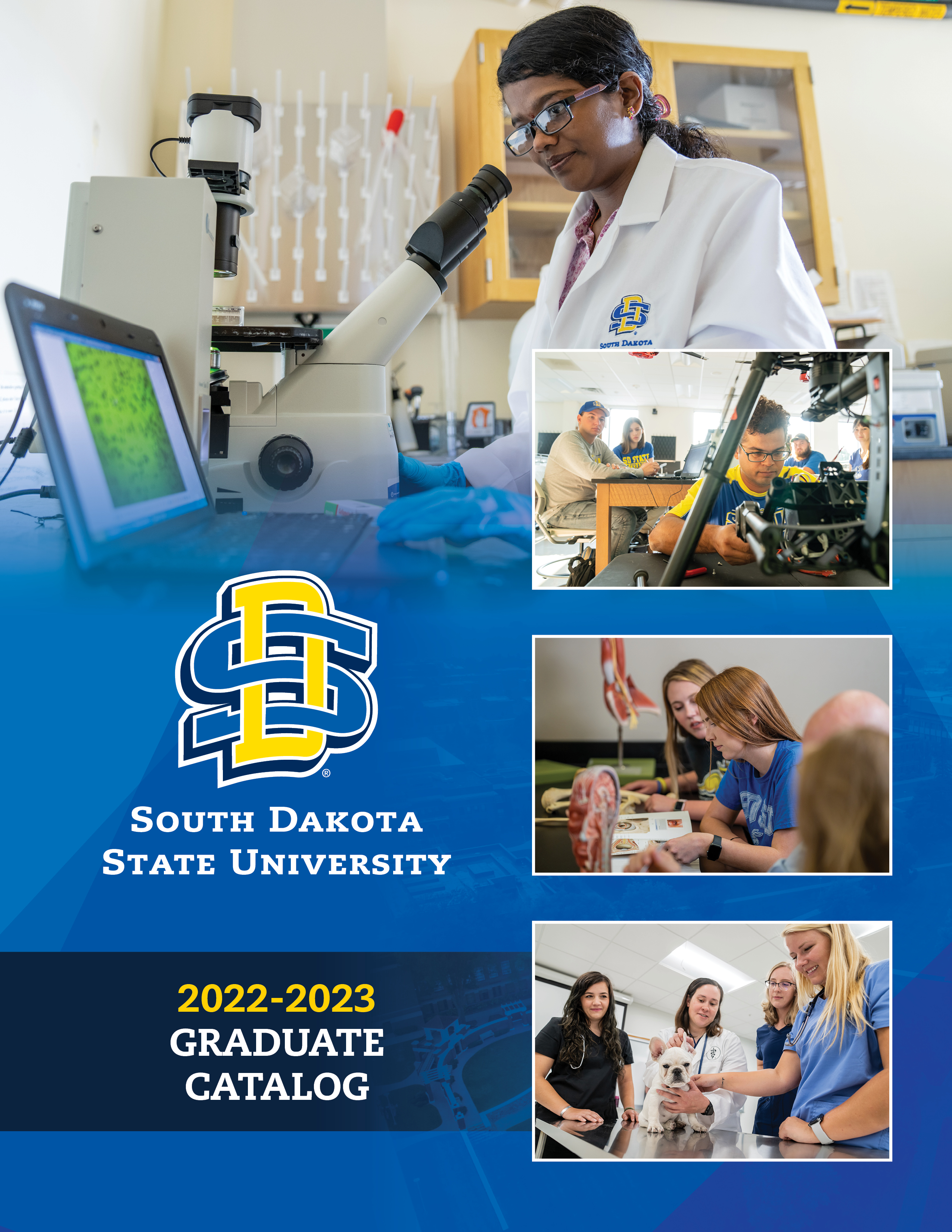 2022-2023 Graduate Catalog Cover - various views of students and faculty across campus in classrooms.